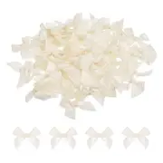 80Pcs Mini Ribbon Bow 1.5" Mini Fabric Satin Ribbon Flower Bows Beige