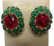 KJL KENNETH J LANE Jackie Kennedy Maharani Red & Green Jewels of India Earrings