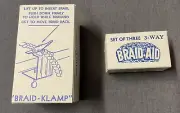 2 BRAID-AID BOXES TOOLS FOR RUG BRAIDING -BRAID-KLAMP & SET OF 3-3-WAY BRAID-AID