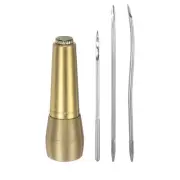Copper Handle Sewing Awl Set Handwork Sewing Awl Needle Repair Tool Kit, Yellow