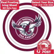 NRL Manly Warringah Sea Eagles Edible Image Cake Topper Round Frosting Icing