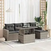 6 Piece Garden Sofa Set with Cushions Grey Poly Rattan, Furniture Sets, Patio Furniture
