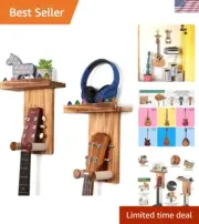 Solid Pine Guitar Wall Mount with Shelf - 2 Pack Holder for Acoustic/Electric