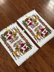 2 NEW Vintage Retro Christmas Kitchen Towels K-Mart Santa Reindeer USA Fringe
