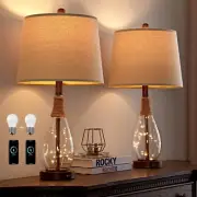 23" USB A+C Table Lamp Sets of 2 Modern Bedside Lamps Retro Farmhouse Rattan Gla