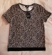 NWT DKNY Sz. M Cheetah Animal Print Top Shirt Ribbed Cuffs Rayon Comfortable $59