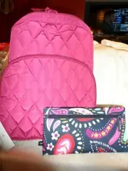 Vera Bradley Ultralight Backpack in Cabernet & Pencil Pouch in Painted Paisley