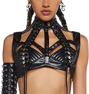 [Dolls Kill] Rude Awakening Harness Bra Top by Club Exx - Vegan Leather, Lace-Up, Cropped Fit for Festivals and Raves