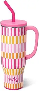 Swig Life 30oz Mega Mug, 30oz Tumbler with Handle and Straw, Large Insulated Tumblers, Cup Holder Friendly Travel Mug, Stainless Steel 30 oz Tumbler, Reusable Insulated Water Bottle (Sherbet Stripe)