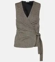 [Max Mara] Max Mara Adige houndstooth wool-blend wrap top UK 10 black