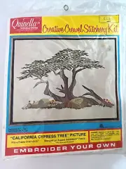 Vintage MCM Quinella needlework Creative Crewel stitchery kit California Cypress