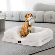 Petzly Memory Foam Dog Bed Pet Sofa Calming Bed Washable Removable White Large