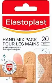 Elastoplast Hand Mix Assorted Plasters (20 Pack) | Variety of Fabric & Plastic Plasters | Bandage Variety Pack | Water-Repellent & Breathable | Protects Minor Injuries | First Aid Kit Essential