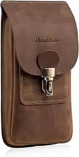 HUAZHIMAO Men's Mobile Phone Belt Bag, Retro Genuine Leather Mobile Phone Case Small Belt Phone Holster Belt Clip for iPhone 15 Pro Max Samsung Galaxy A54, S23+ (Retro Brown)