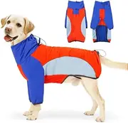 Waterproof Dog Winter Coat Warm Fleece Dog Jacket for Small Medium Large Dogs Adjustable Pet Cold Weather Vest with Harness Hole Reflective Leg Loops (Red and Blue, M)