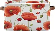 Red Poppy Flowers Ladybirds Fabric Storage Bins with Handle, Collapsible Home Closet Storage