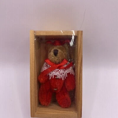 Department 56 Miniature 2" Teddy Bear Red Soft Plush Jointed Display Box Clasp