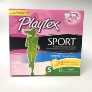 Playtex Sport Multi-Pack 36 Unscented Plastic Tampons(18 Regular + 18 Super) NIB