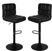 ALFORDSON Bar Stool 2Pcs Adjustable Kitchen Stools Ralph Swivel Counter Barstools Leather Dining Chair in 62-83cm Seat Height with Anti-Slip Floor Protector for Home Bar Dining Room, All Black