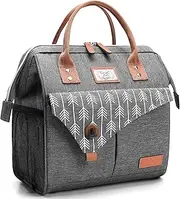 Lekesky Insulated Lunch Bag for Women Leakproof Wide Open Lunch Box Reusable Lunch Cooler Bag for Adults Work, Grey
