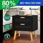 ALFORDSON Bedside Table Nightstand Side Storage Cabinet Boho Rattan Black