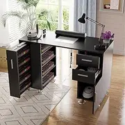 ADVWIN Manicure Table, Nail Tech Desk with Dust Collector, Acetone Resistant Nail Table Station with 4 Dust Bag & Wrist Rest, Beauty Salon Workstation with Drawers Storage Cabinets, Black