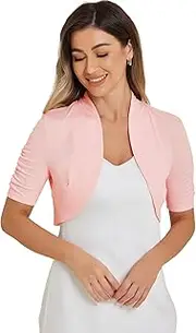 [Allegra K] Women's Open Front Cardigan Short Sleeve Ruched Cropped Bolero Shrug