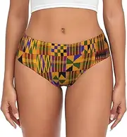 [SAAKE] African Tribal Ethnic Texture Print Women's Briefs XS S M L XL XXL 3XL 4XL Plus Size Briefs Bikini Ladies Underpants, Black, Medium
