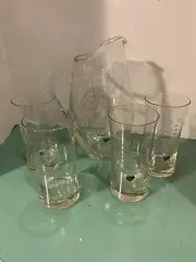 Javit Cyrstal Ecthed Pitcher and 4 Glasses Hand Cut Original Labels