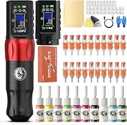 Wormhole Tattoo Gun Tattoo Kit With Dot Working Mode, JUMP-START MODE, Memory And Timing Function Wireless Rotary Tattooing Equipment For Beginners And Professional Artists - Black