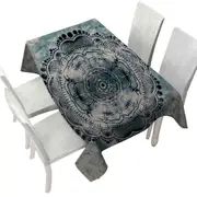 Black Royal Mandala on Dark Blue Rock Tablecloth