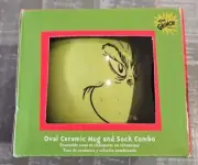 Dr. Seuss The Grinch Merry Grinchmas Oval Ceramic 14oz Mug + 2 Pair Socks NEW