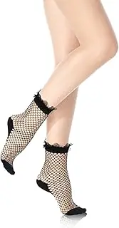 [KALIONE] 5Pair Womens Fishnet Socks Hollow out Dress Stock Elastic Sheer Mesh Fishnet Ankle Socks for Women Girls