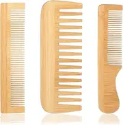 Aeaocvo 3 Pcs Bamboo Hair Comb, Wooden Comb for Women Men, Anti-Static Natural Bamboo Comb, Fine Tooth Wide Tooth Wood Combs Set for Straight Hair, Curly Hair, Beard