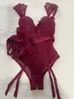 NWT LoveHoney Plunge Body Bodysuit Small S Satin Lace Crotchless NEW