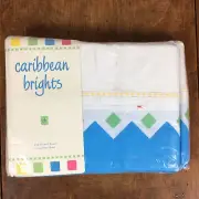Vintage 90s Caribbean Brights King Flat Bed Sheet Memphis Design Style Bright