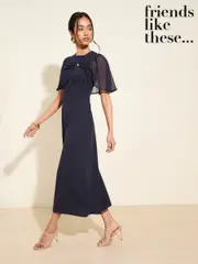 Friends Like These Navy Scuba Midi Dress With Chiffon Overlay (F78112) | $115