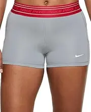 [Nike] Women's Pro Dri-FIT Mesh-Pocket 3" Mid-Rise Pocketed Training Shorts (as1, Alpha, l, Regular, Regular, Gray/Red, Large)