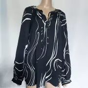 Nine West Women's Tie Front Lightweight Woven Blouse Shirt Top Black White XL