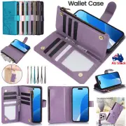For iPhone 16 15 14 13 12 11 Pro Max XR 8 Plus Case Leather Zipper Wallet Cover