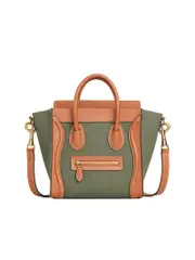 Celine Nano Luggage Bag in Textile and Calfskin in Khaki/ Tan