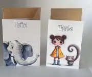2 Adorable Greeting Card Set with Animal Illustrations