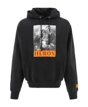 Heron Preston Graphic Printed Drawstring Hoodie XS Black