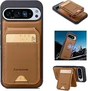 [YocoverTech] for Pixel 9 5G Case Wallet with Card Slots,2 in 1 Detachable Magnetic Cover Card Holders PU Leather RFID Blocking Kickstand for Google Pixel 9 Pro 5G-Brown