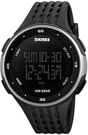 [SKMEI] Men's Sports Watch Military 50M Waterproof Digital LED Large Face Wrist Watch with Black Silicone Strap Simple Army Watch