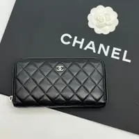 在飛比找蝦皮商城精選優惠-【哈極品】美品《CHANEL 香奈兒 黑銀 羊皮 雙C 拉鍊