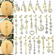Belly Bars Navel Button Bar Ring CZ Gem Dangle Dangly Body Piercing Jewellery