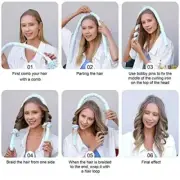 NIB Women Heatless Curling Rod Headband, No Heat Curl Ribbon w Hair Clips Blue
