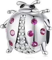 [Teleye] Lucky Ladybug Charm 925 Sterling Silver Charm Fits For Pandora Bracelet, SCC3094, Medium, Cubic Zirconia Sterling Silver, Cubic Zirconia