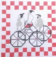 WHIMSICAL WATERWEAVE NEEDLEPOINT CANVAS: PENGUINS ON CART BM